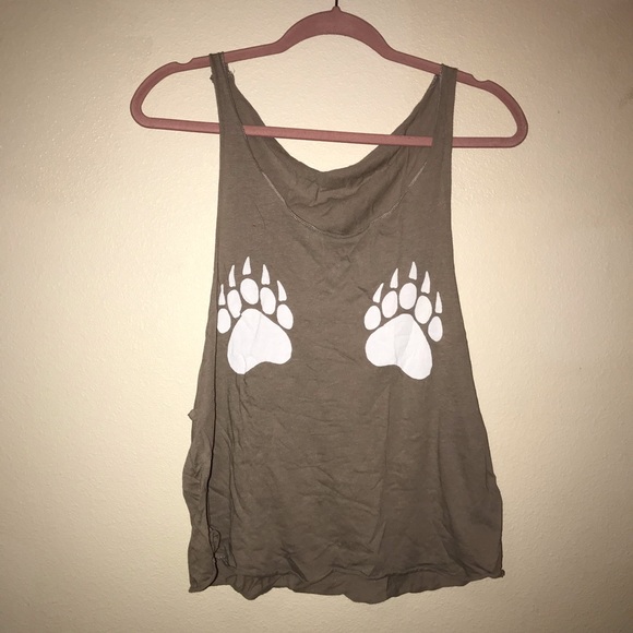 SOLD‼️Olive green grayish Tank Top with Paw Prints - Picture 2 of 3